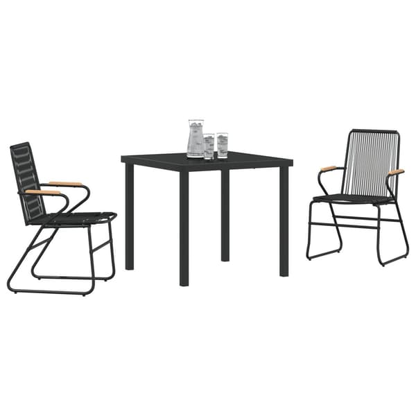 Trädgårdsmöbelset 3 pcs Svart Pulverlackerat stål