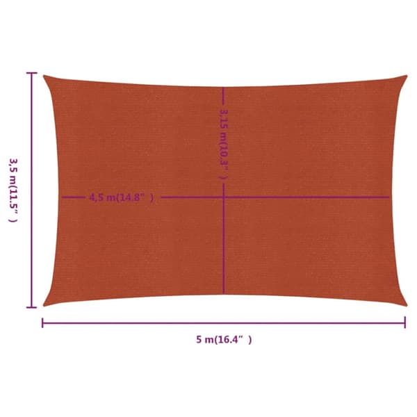 Solsegel 160 g/m² rektangulär terrakotta 3,5x5 m HDPE