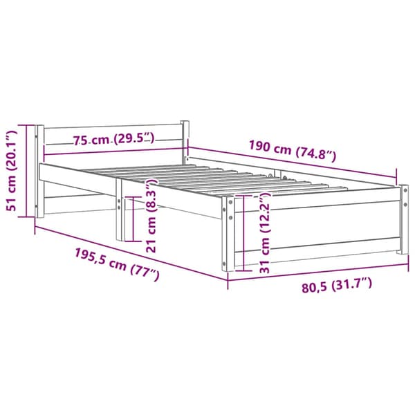 Sängram massivt trä 75x190 cm
