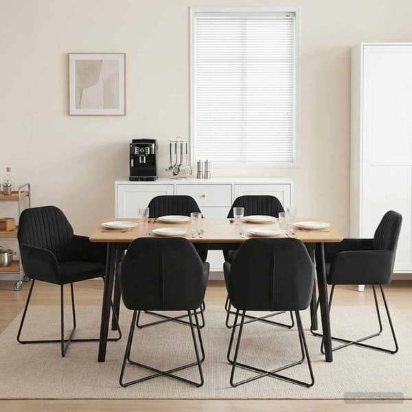 Matstolar 6 pcs Sammet Svart 55 x 50 x 84 cm