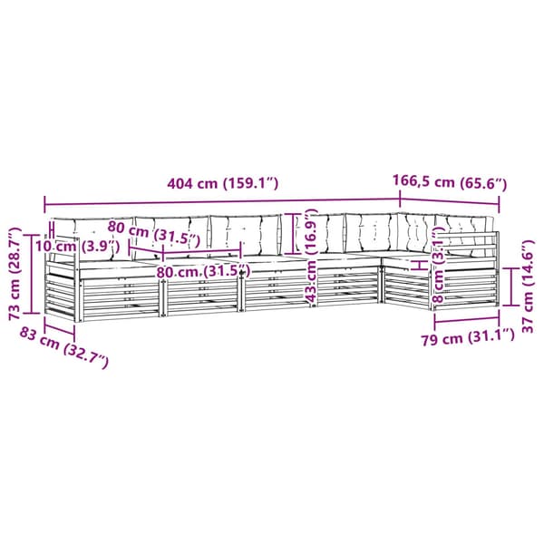 Utomhussoffset 6 pcs Vit och grädde 404 x 166,5 x 73 cm