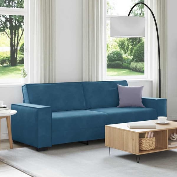 3-sitssoffa blå 220x78x84 cm sammet