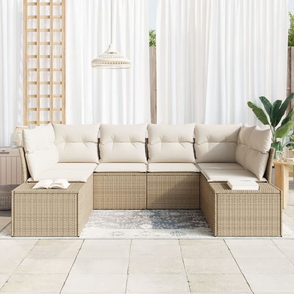 Trädgårdsoffset 6 pcs Beige och gräddfärgad Poly rattan