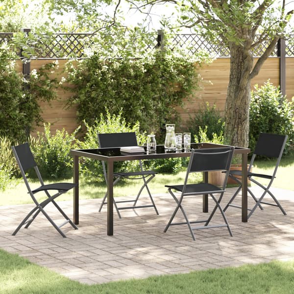 Trädgårdsmöbelset 5 pcs Svart Pulverlackerat stål