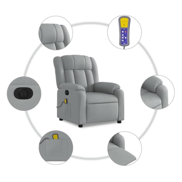 Elektrisk massagefåtölj ljusgrå tyg