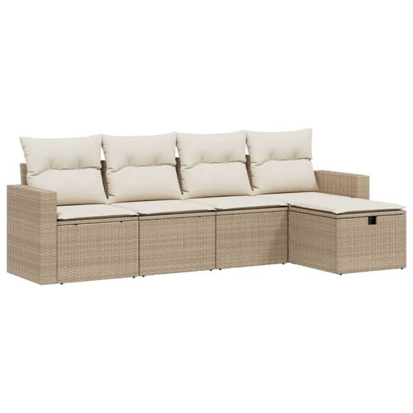 Soffgrupp för trädgården med dynor 5 delar beige konstrotting