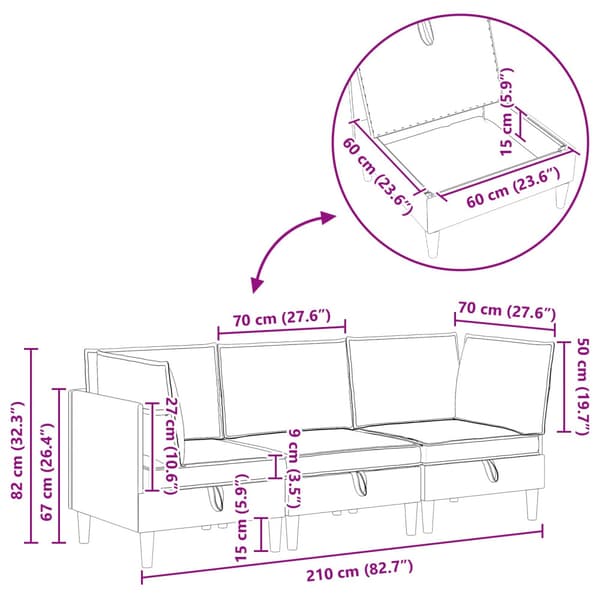 Möbelset för vardagsrummet 3 pcs Ljusgrå Tyg