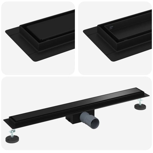 2 i 1 Duschavlopp Svart 70 cm Rostfritt Stål 304