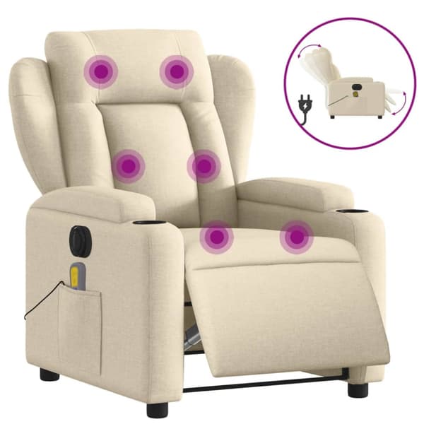Elektrisk massagefåtölj gräddvit tyg
