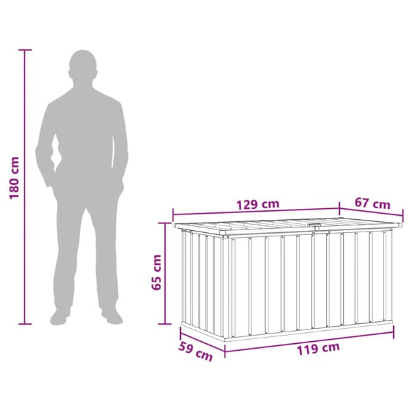 Utomhusförvaringslåda trä 129 x 67 x 65 cm Galvaniserat stål