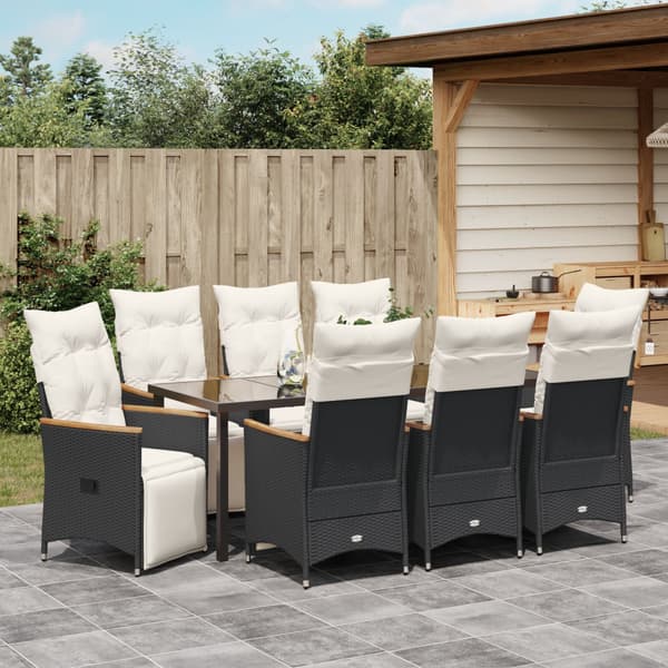 Trädgårdsmöbelset med kudde 9 pcs Svart konstrotting