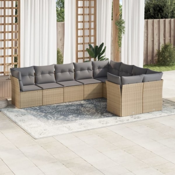 Soffgrupp för trädgården med dynor 9 delar beige konstrotting