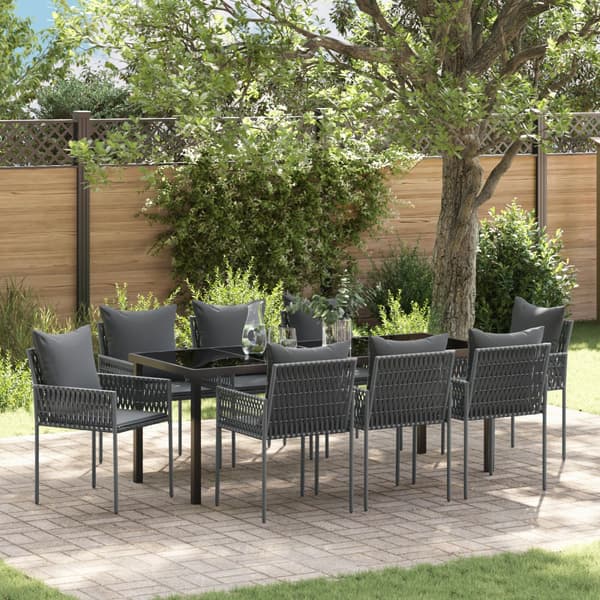 Trädgårdsmöbelset 9 pcs Svart och Grå PE Rattan