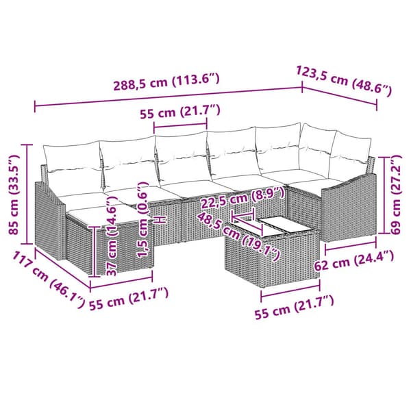 Soffset med kudde 8 pcs Beige konstrotting