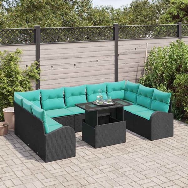 Trädgårdsoffset med lagring 10 pcs Svart Poly rattan