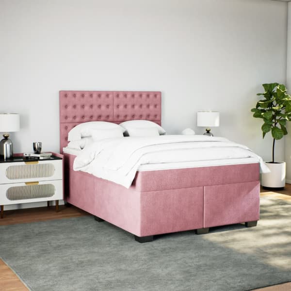 Ramsäng med madrass rosa 140x200 cm sammet