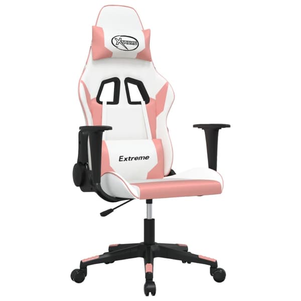 Gamingstol vit och rosa konstläder