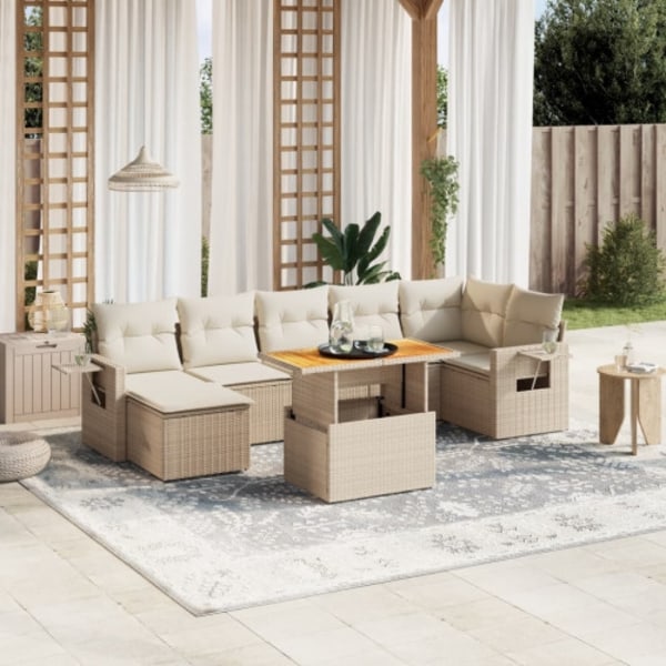 Matgrupp för trädgården med dynor 8 delar beige konstrotting