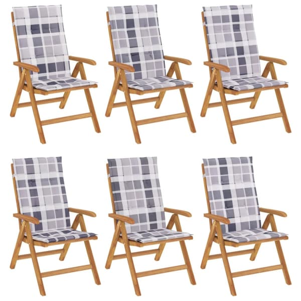 Fällbara fåtöljer med dynor, 6 st, massivt trä, teak