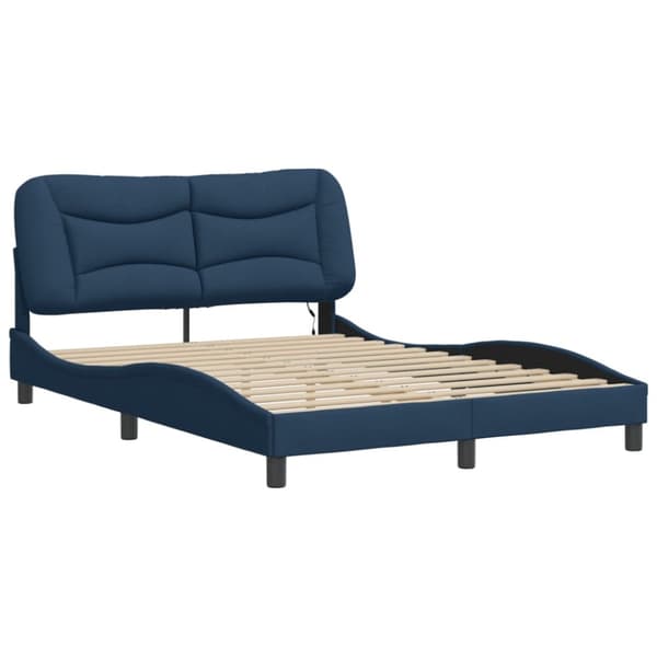 Bed Frame with LED without Mattress "Hvar" Blue 140x200 cm Fabric