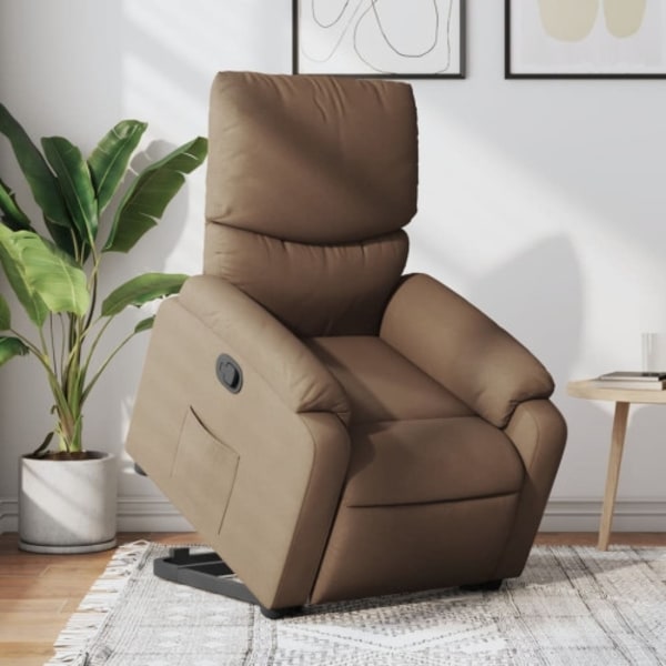 Reclinerfåtölj med uppresningshjälp brun tyg