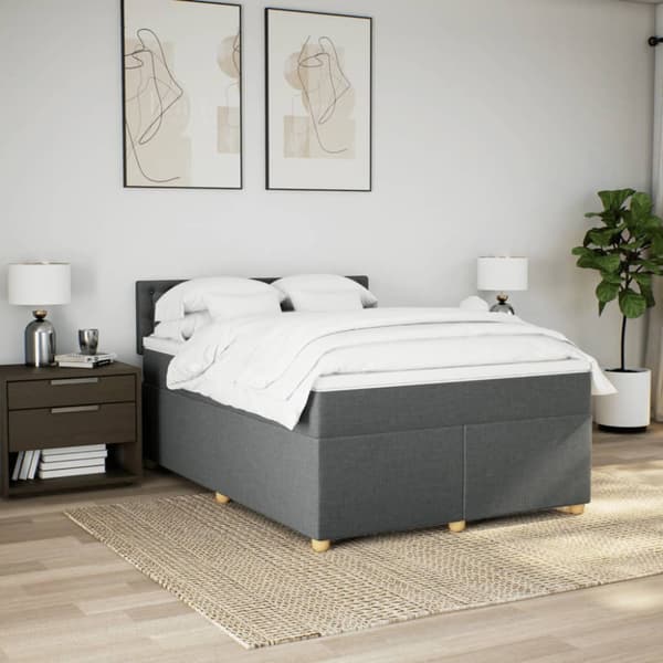 Ramsäng med madrass mörkgrå 140x190 cm tyg