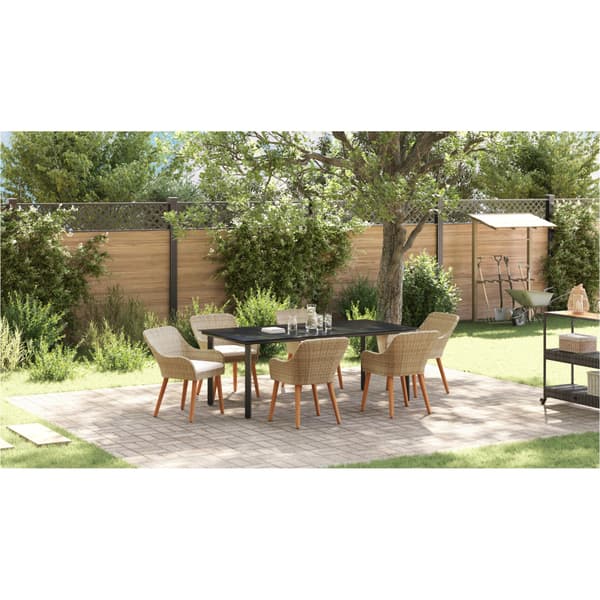 Trädgårdsmöbelset med kudde 7 pcs Beige konstrotting