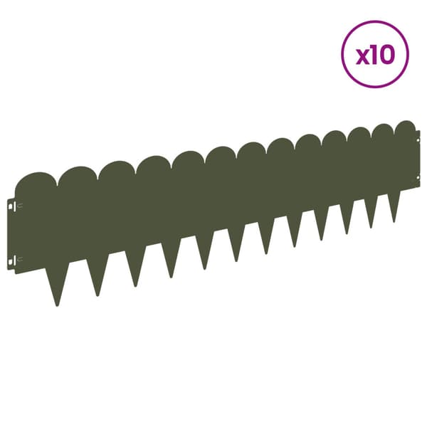 Kant för gräsmatta 10 pcs 103 x 25 cm Stål Olivgrön