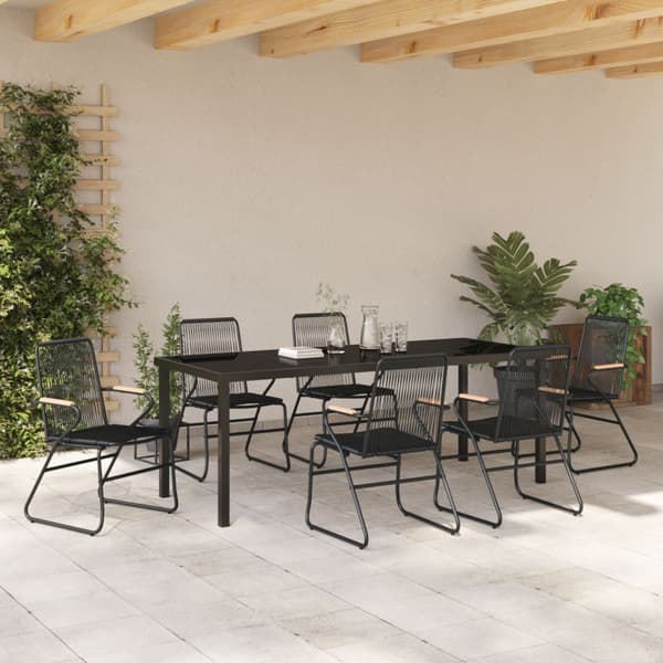 Trädgårdsmöbelset 7 pcs Svart Pulverlackerat stål