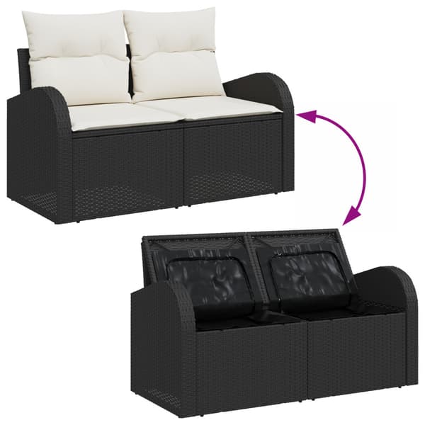 Trädgårdsoffset med kudde med lagring 9 pcs Svart Poly rattan