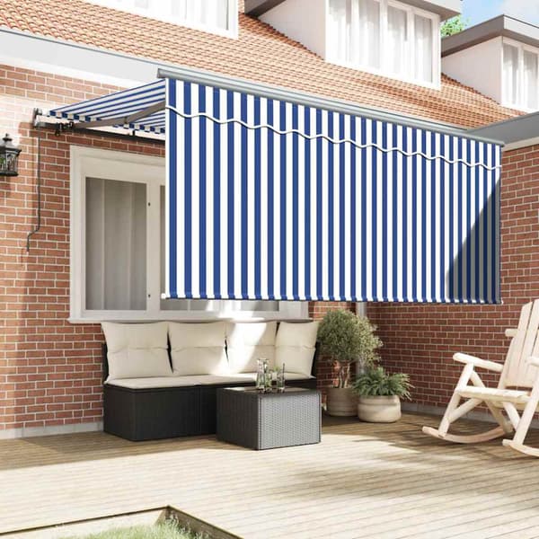 Utfällbar markis Blå och Vit 300 x 200 cm