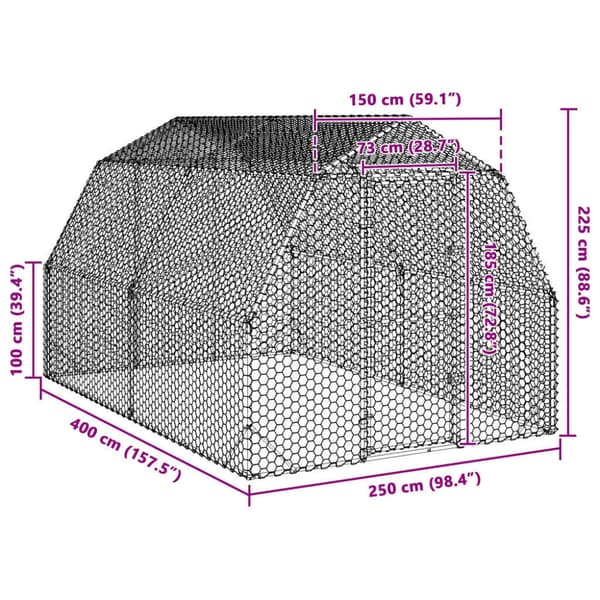 Hönsgård 2,5x4x2,25 m galvaniserat stål