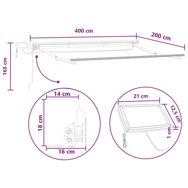 Manuell markisram med LED-lampor Taupe 4 x 2 m