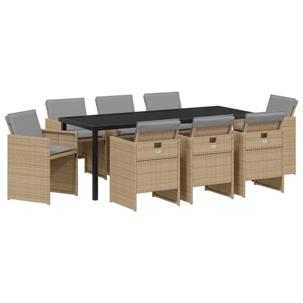 Trädgårdsmöbelset med kudde 9 pcs Beige konstrotting