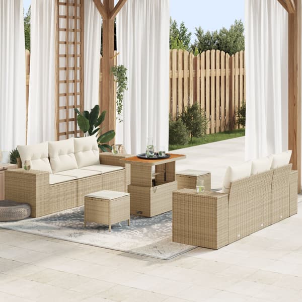 Trädgårdsoffset 9 st Beige Poly rattan