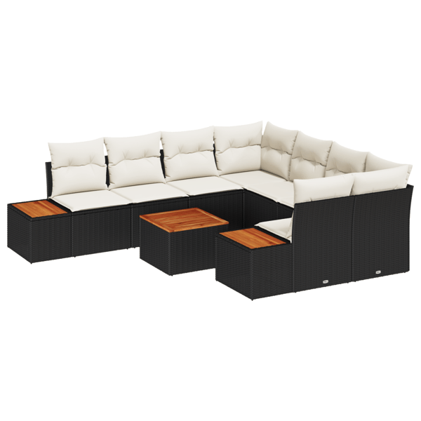 Trädgårdsoffset med lagring 9 pcs Svart Poly rattan
