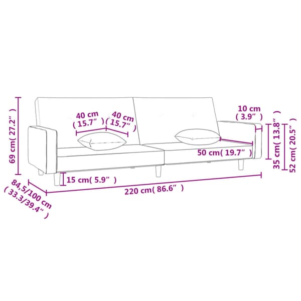 Bäddsoffa 2-sits med två kuddar brun tyg