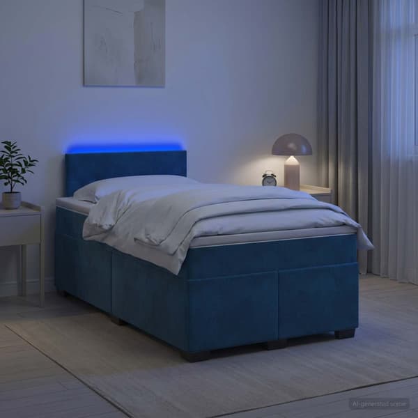 Boxspring säng med madrass och LED Blå 120 x 200 cm Sammet
