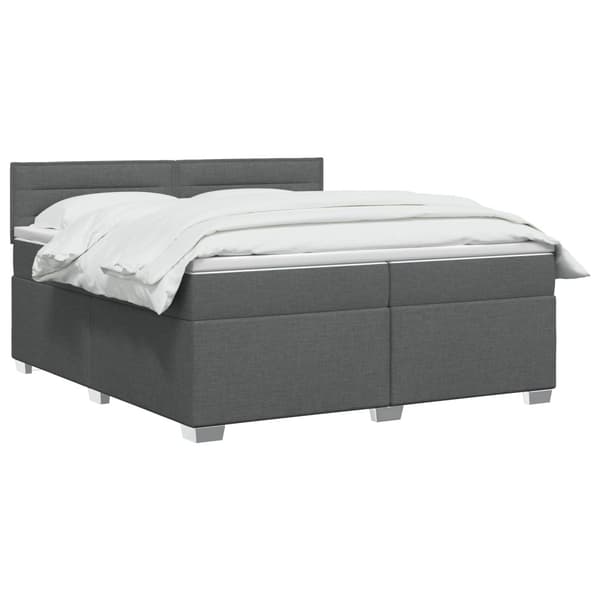 Boxspring säng med madrass och LED Mörkgrå 200 x 200 cm Tyg