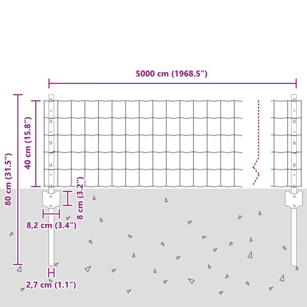 Stängsel med stolpe Silver 0,4 x 50 m Stål