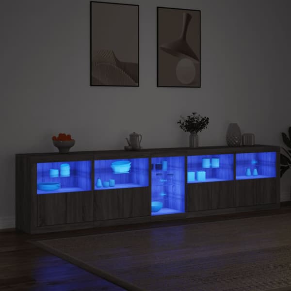 Skänk med LED-belysning grå sonoma 283x37x67 cm