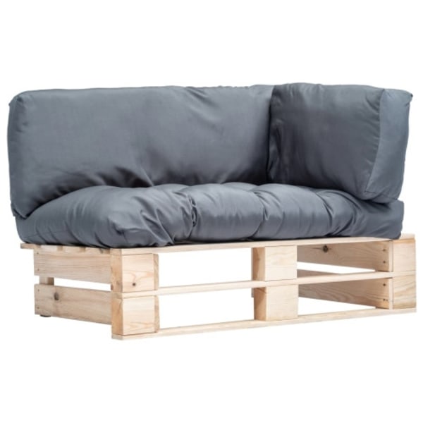 Pallsoffa med dynor grå massiv furu