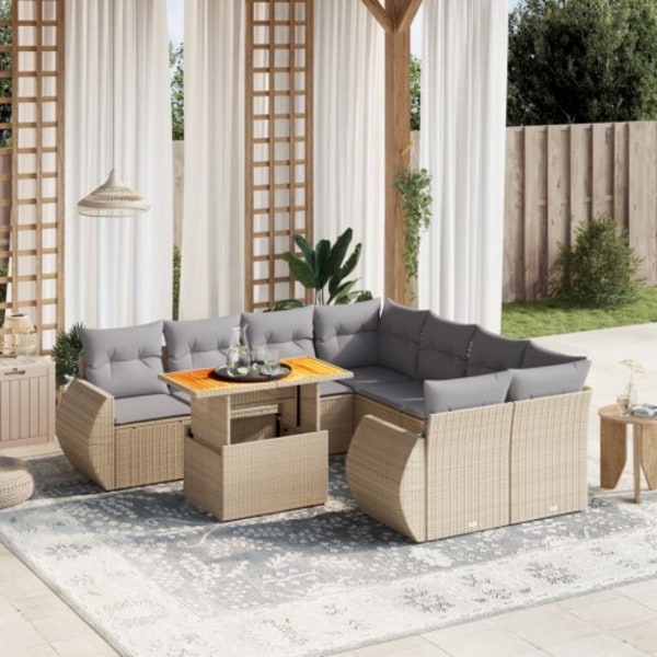 Soffgrupp för trädgården med dynor 9 delar beige konstrotting