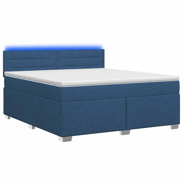 Boxspring säng med madrass och LED Blå 180 x 200 cm Tyg