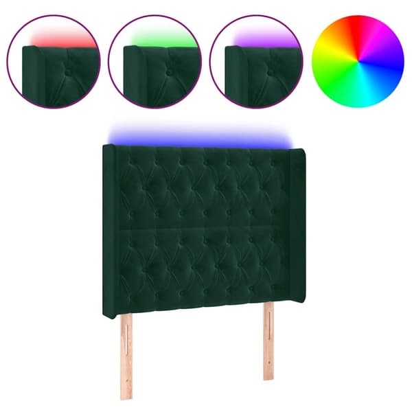 Sänggavel LED mörkgrön 103x16x118/128 cm sammet