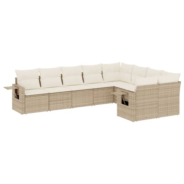 Soffgrupp för trädgården med dynor 9 delar beige konstrotting