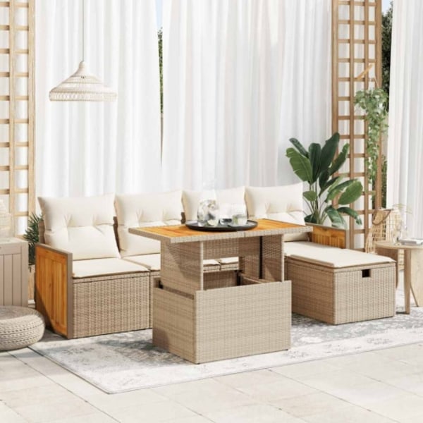 Soffgrupp för trädgården med dynor 6 delar beige konstrotting