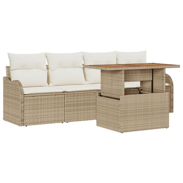 Trädgårdsoffset med lagring 5 pcs Beige konstrotting