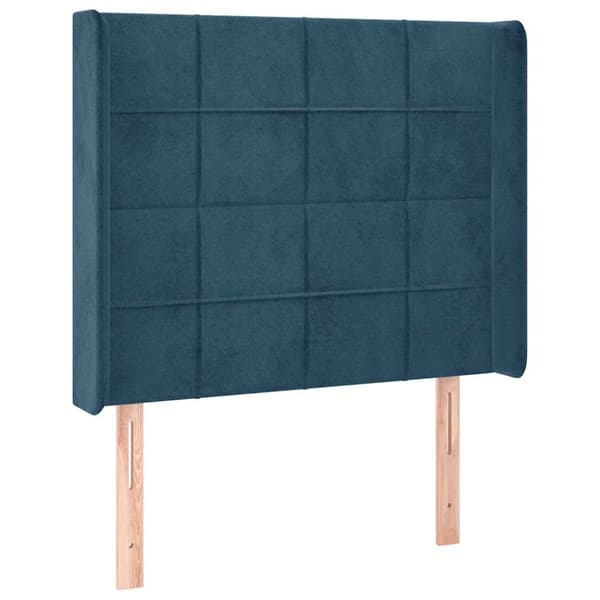 Ramsäng med madrass & LED mörkblå 90x200 cm sammet