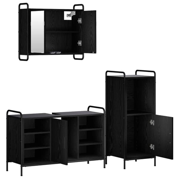 Badrumsskåpsset 3 st Svart ek 40 x 36 x 99,5 cm Konstruerat trä